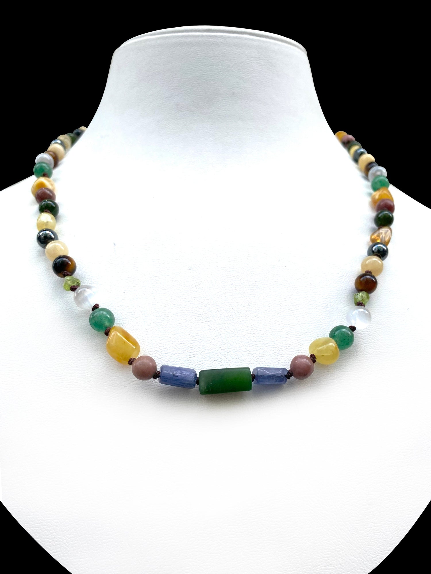 Anne Kolye Sertifikalı Doğal Taş 6 Mm Kehribar-Yeşil Aventurin-Yeşil Kiyanit-Yeşim-Rodonit-Selenit-Kaplan Gözü-Kalsit-Hematit-Sitrin-Zeberced