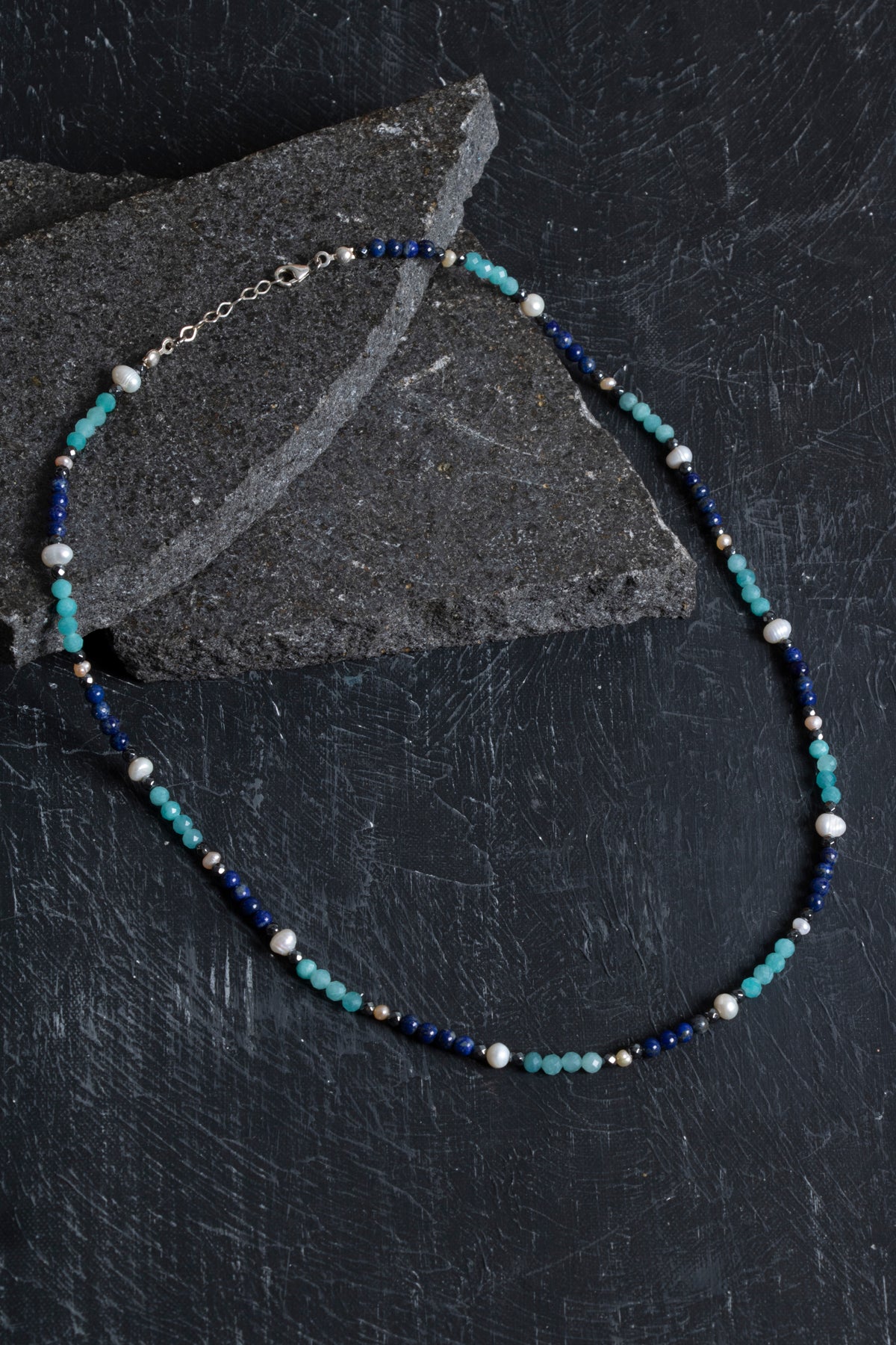 Sertifikalı Lapis, Amazonit, İnci Doğal Taş Kolye