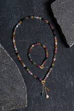 Sertifikalı Özel Kesim Turmalin  Altın Kaplama Gümüş Aparat Doğal Taş Set