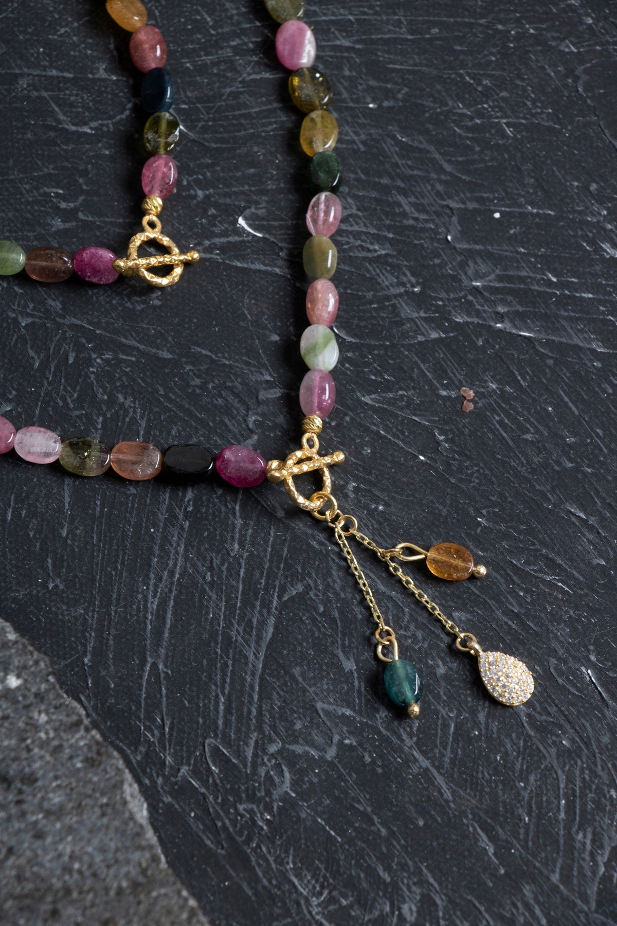 Sertifikalı Özel Kesim Turmalin  Altın Kaplama Gümüş Aparat Doğal Taş Set