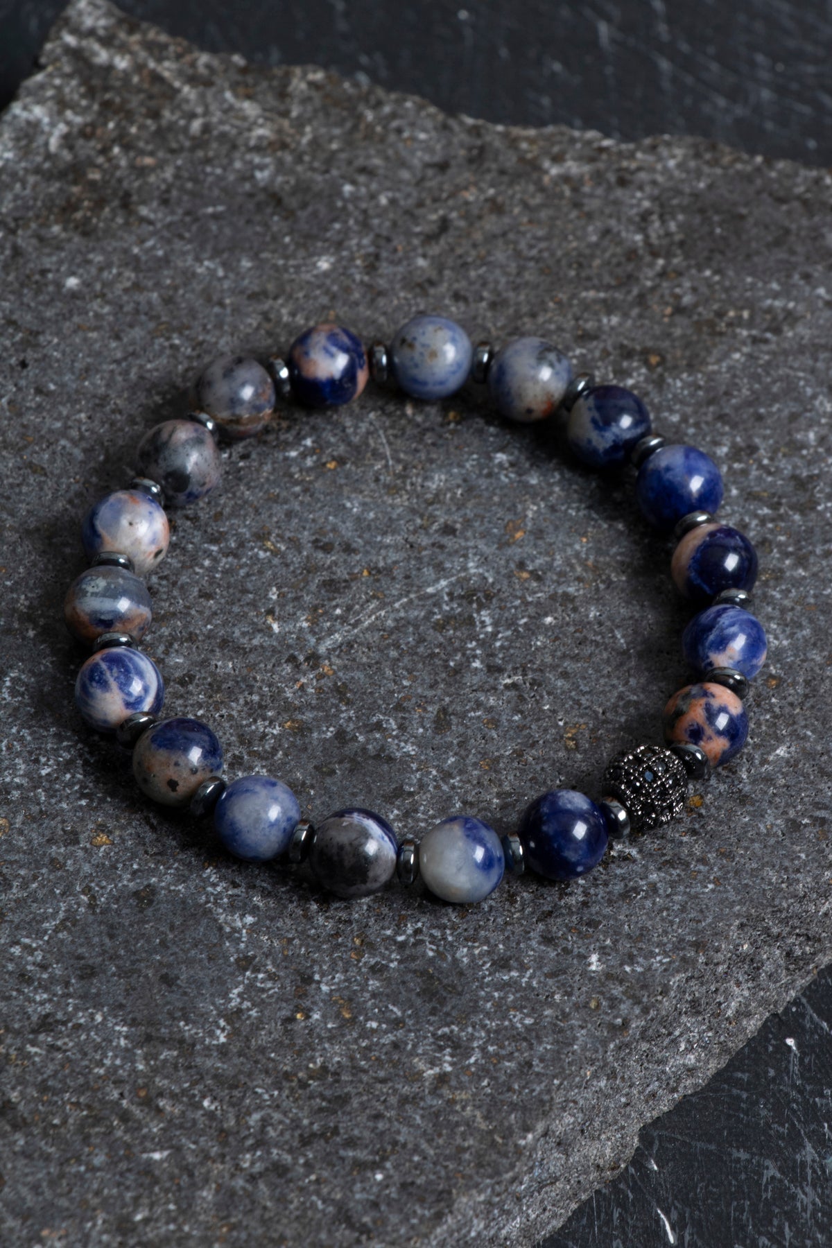 Sertifikalı Sodalit Hematit Zirkon Aparat Doğal Taş Bileklik