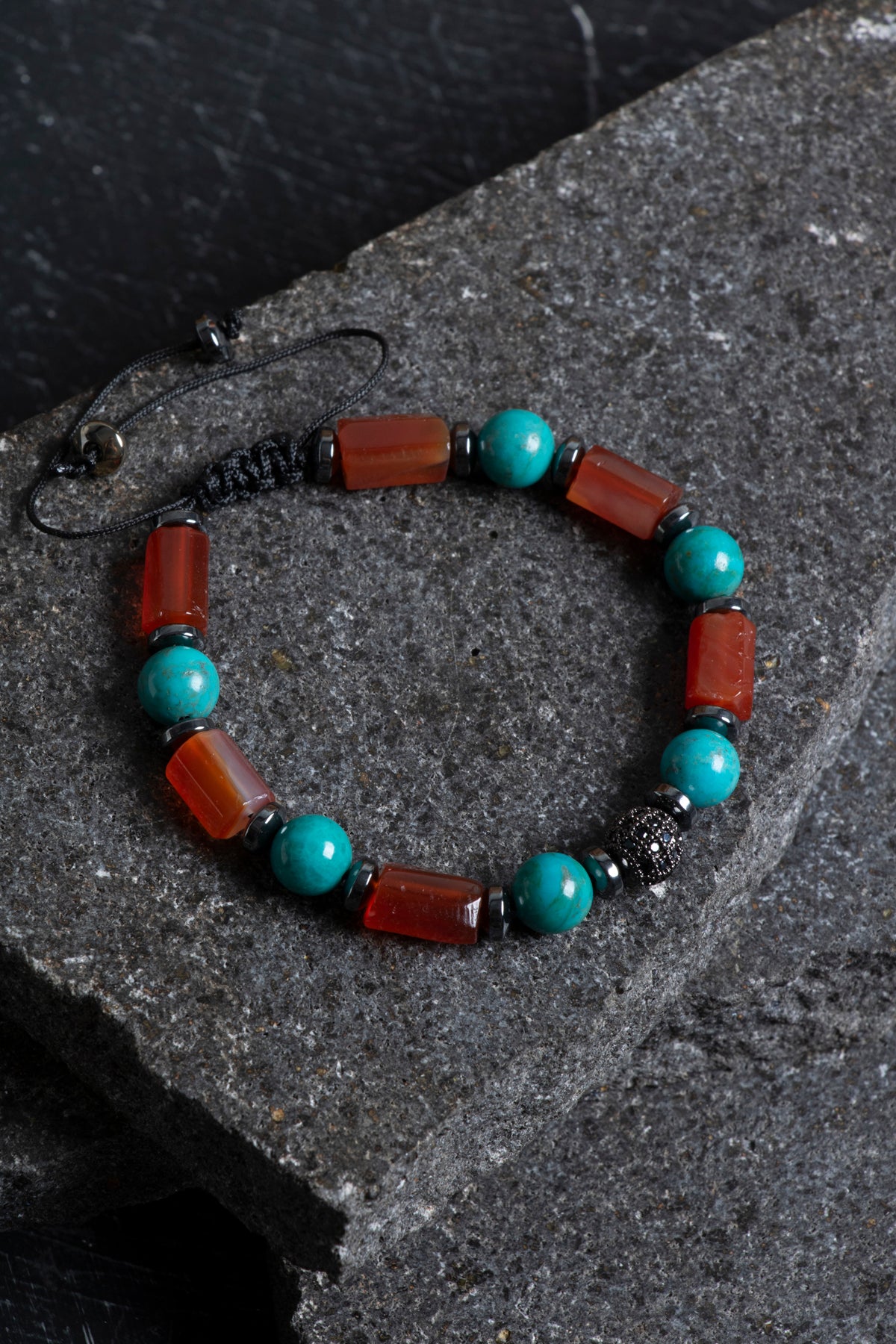 Sertifikalı Turkuaz, Akik, Hematit Zirkon Aparat Makrome Doğal Taş Bileklik