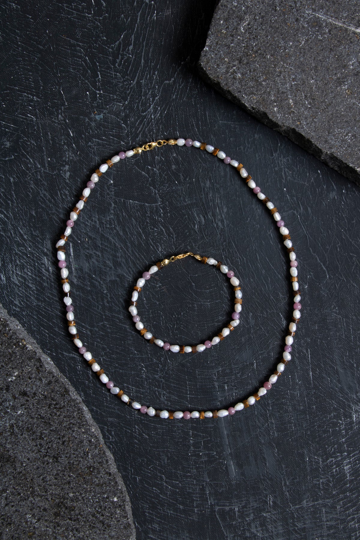 Sertifikalı Yakut, İnci, Kaplan Gözü Gümüş Kapama Doğal Taş Set