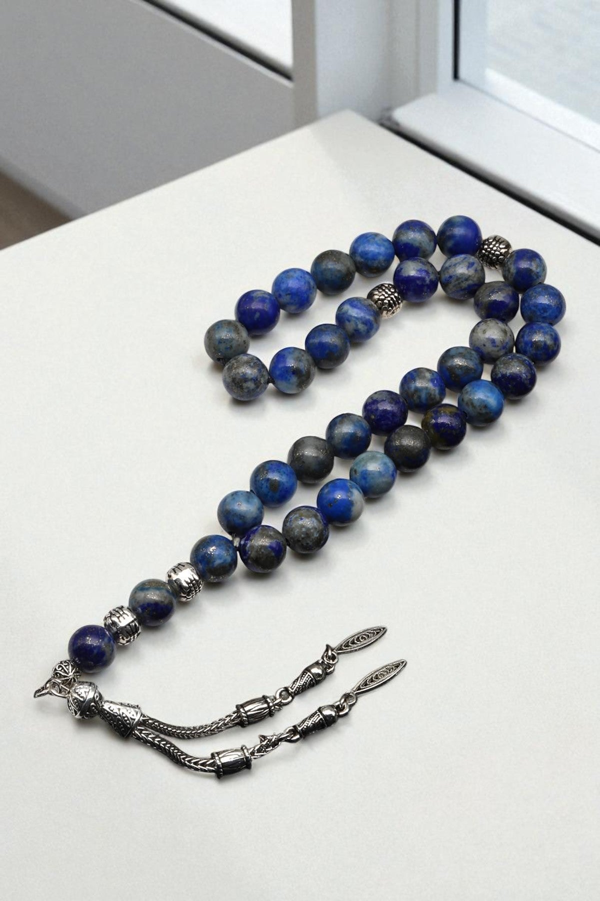 Sertifikalı Lapis Lazuli Doğal Taş Tesbih – 8 mm Küre Kesim | Pirtash | Özel Üretim