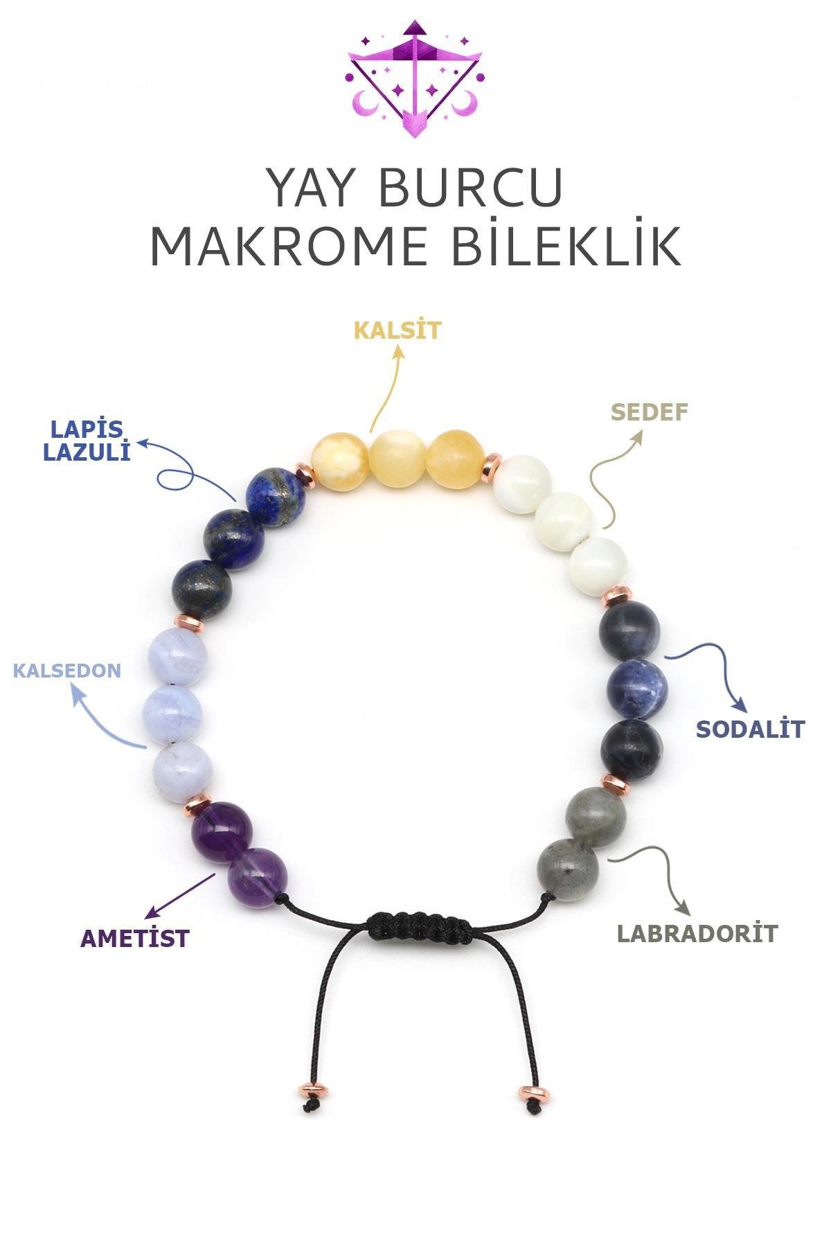 Sertifikalı Yay Burcu Doğal Taş Makrome Bileklik