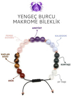 Sertifikalı Yengeç Burcu Doğal Taş Makrome Bileklik