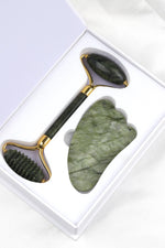 Sertifikalı Yeşim Doğal Taş 2’li Özel Kutulu Set – Face Roller + Gua Sha Masaj Taşı | Pirtash | Özel Üretim