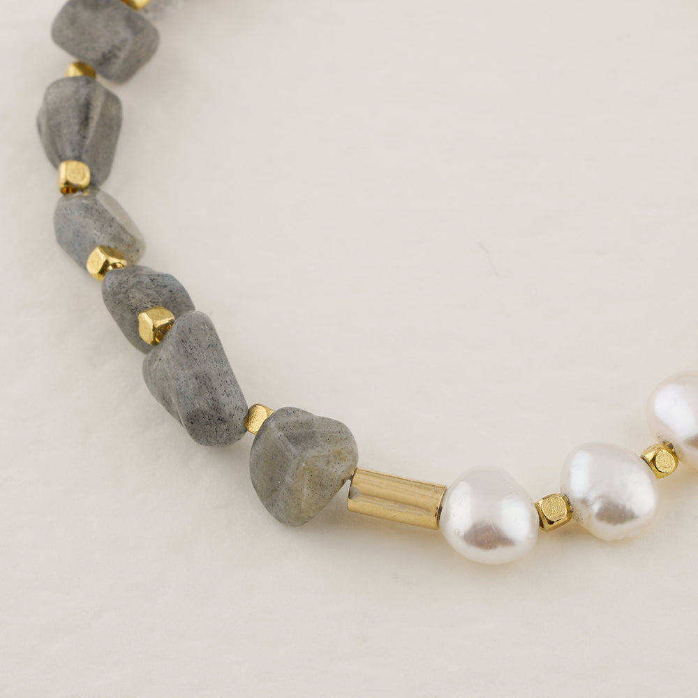 İnci-Labradorit Altın Kaplama Kapama Doğal Taş Bileklik