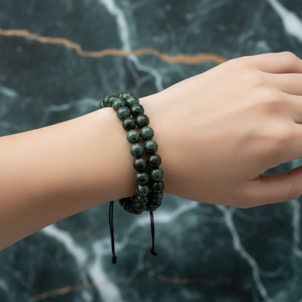 Yeşil Kanbaba Jasper 8mm Çift Sıra Makrome Doğal Taş Bileklik