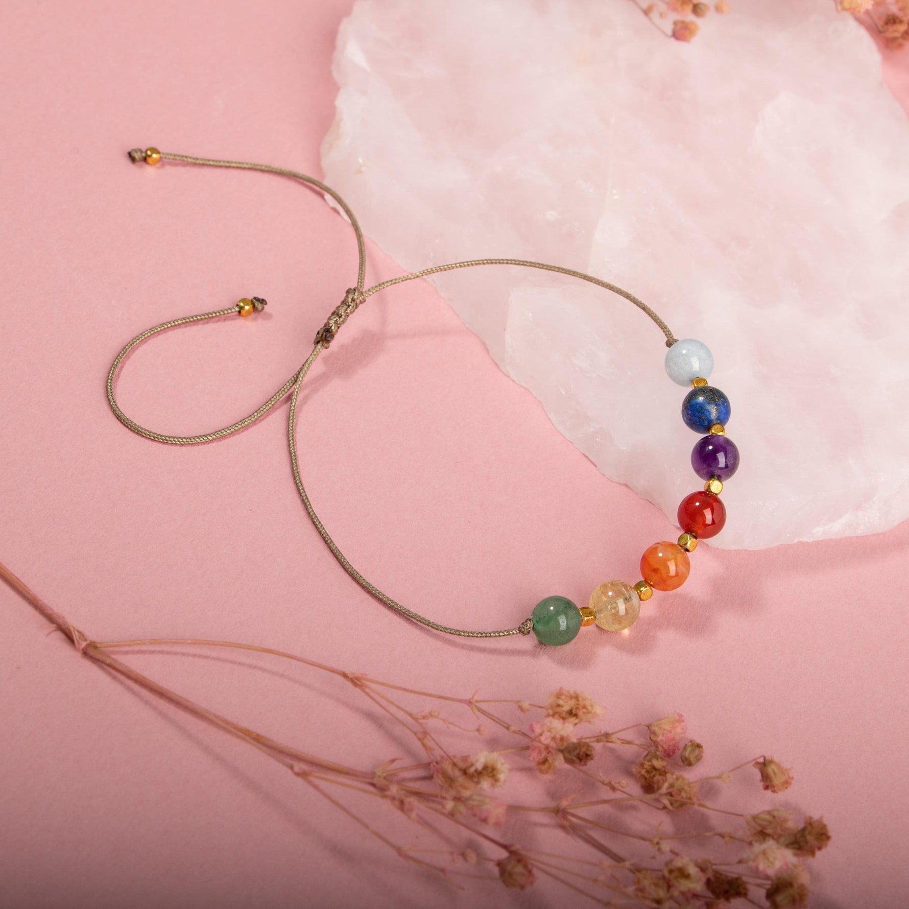 Çakra-Akuamarin-Karnelyan Akik-Yeşil Aventurin-Lapis-Sitrin-Ametist-Kırmızı Akik Doğal Taş Bileklik