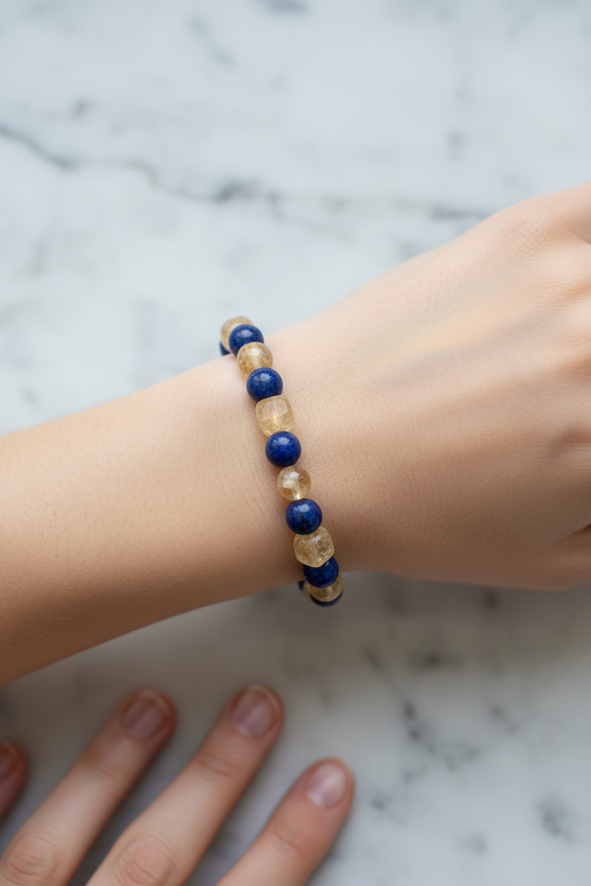Sitrin ve Lapis Lazuli Doğal Taş Bileklik – 8 mm Unisex Tasarım