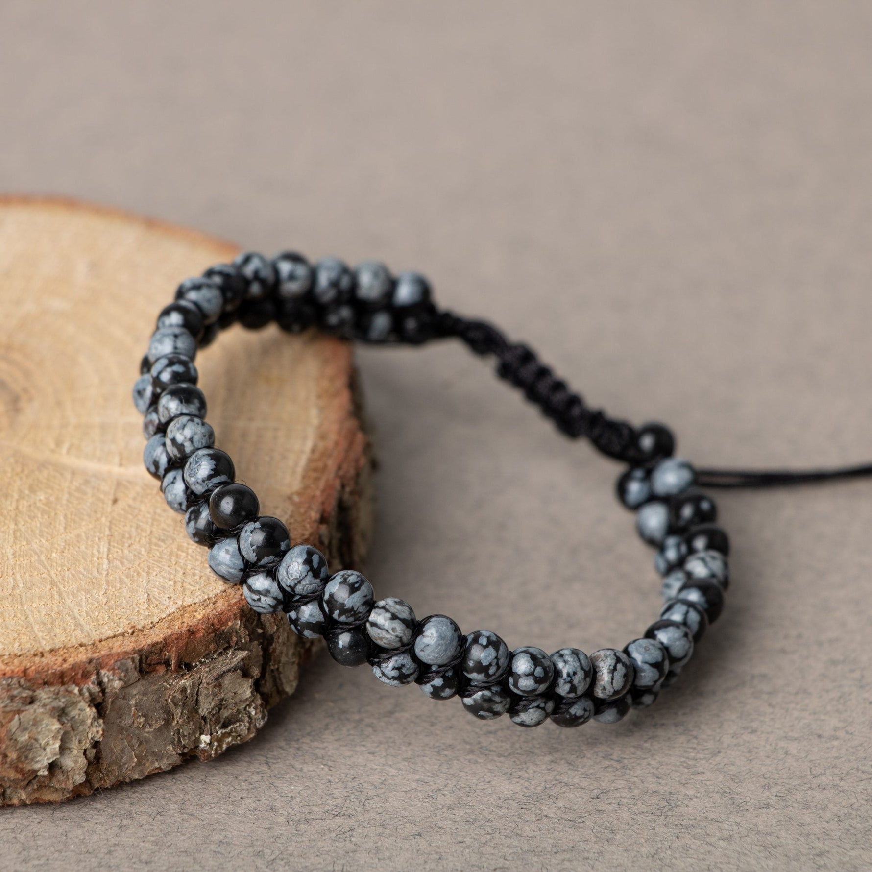 Karlı Obsidyen 4mm Çift Sıra Doğal Taş Bileklik