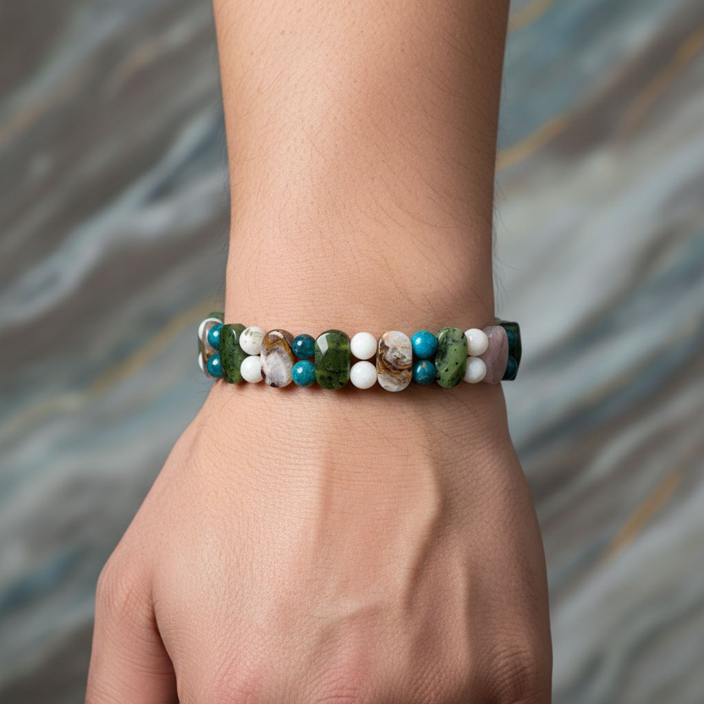 Balık Burcu Doğal Taş Bileklik – Ametist, Ay Taşı, Mavi Apatit & Yeşim