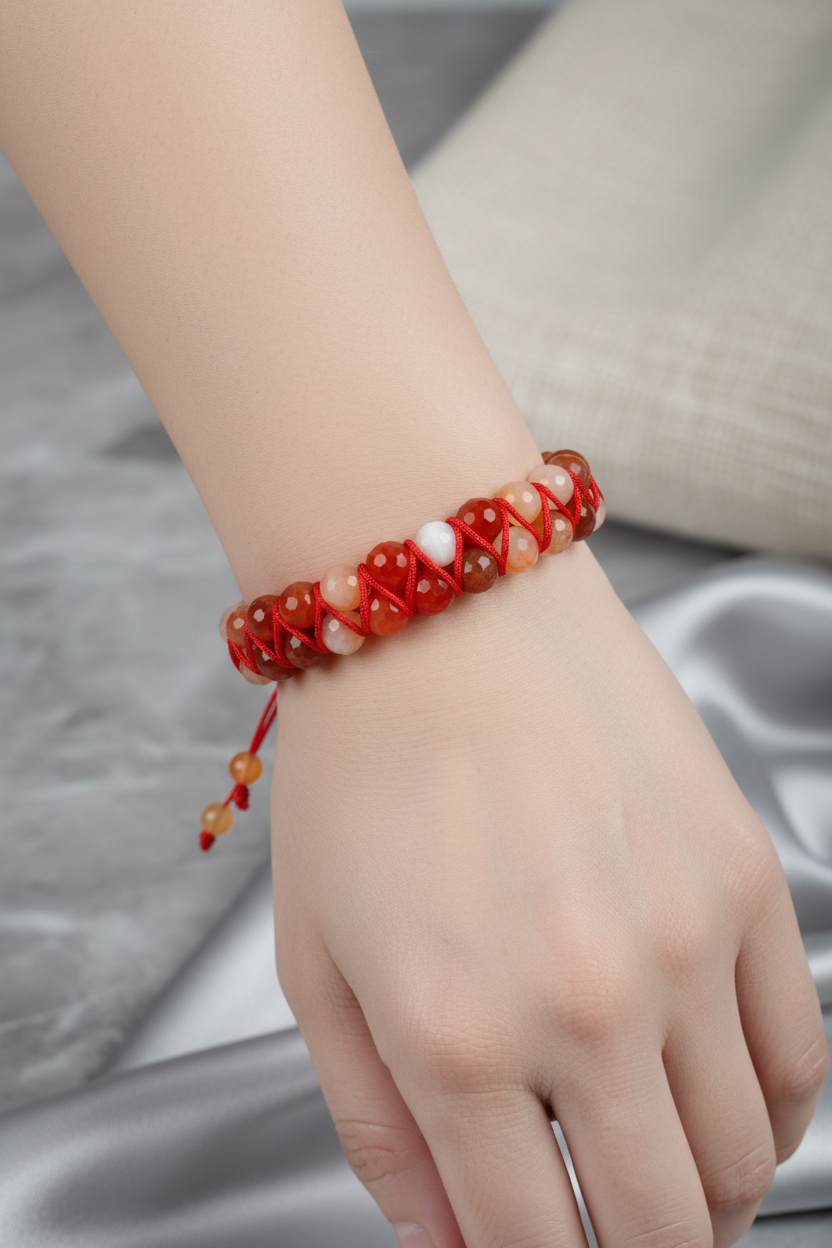 Karnelyan Akik 8mm Çift Sıra Makrome Doğal Taş Bileklik