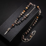 Erkek Kolyesi Fosil Mercan-Şungit-Meksika Jasper-Hematit Doğal Taş Gümüş Tasarım Kolye