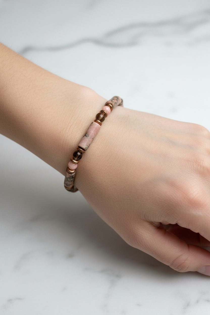 Rodonit – Rodokrosit – Hematit Doğal Taş Bileklik – Özel Tasarım