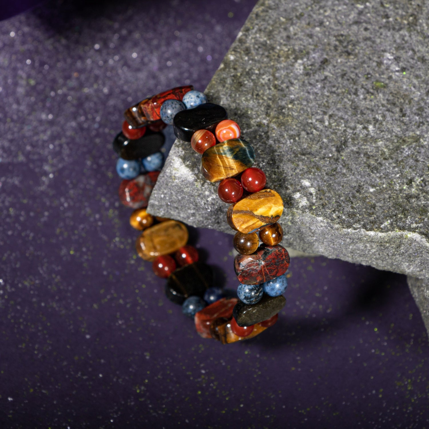 Oğlak Burcu Bileklik Dumanlı Kuvars, Dumortierit, Golden Obsidyen, Jasper, Kaplan Gözü, Kırmızı Akik