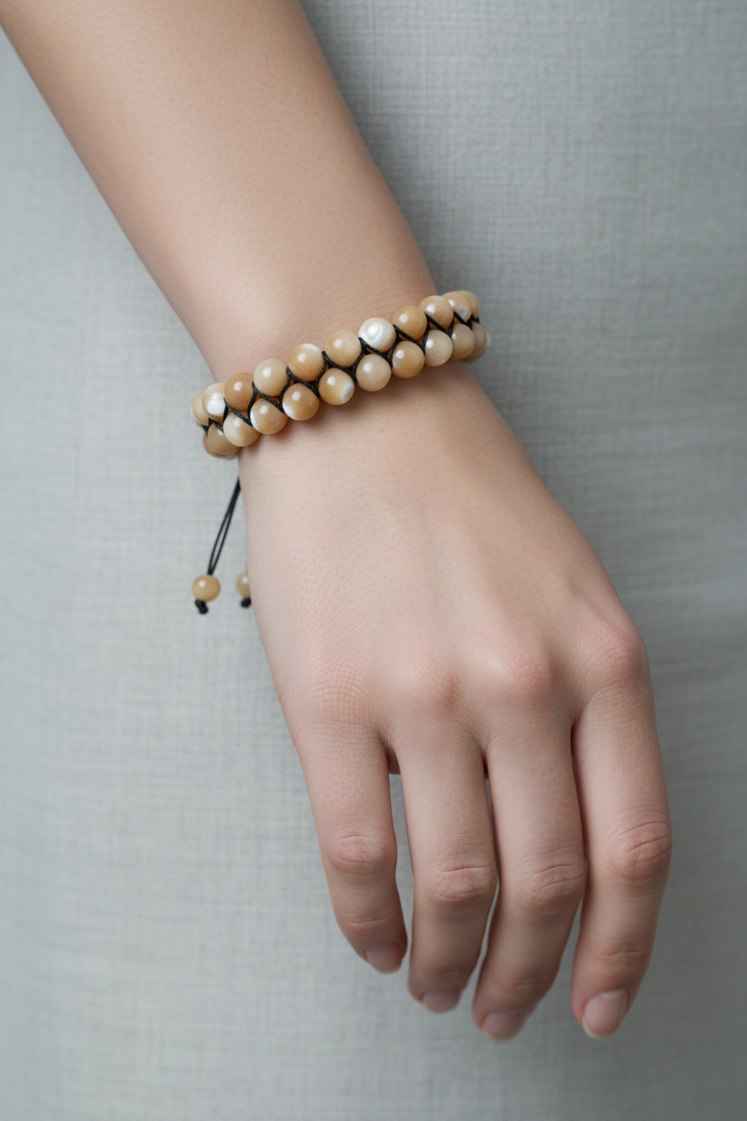 Sedef 8mm Çift Sıra Makrome Doğal Taş Bileklik