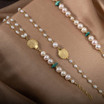 İnci-Turkuaz Altın Kaplama Kapama Doğal Taş Takı Seti