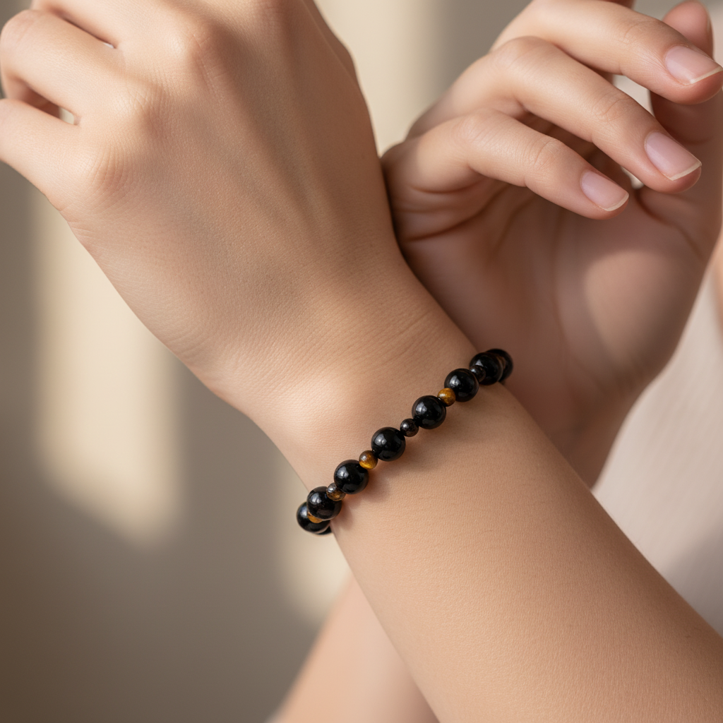 Sertifikalı Kaplan Gözü & Turmalin Doğal Taş Bileklik – 6 mm