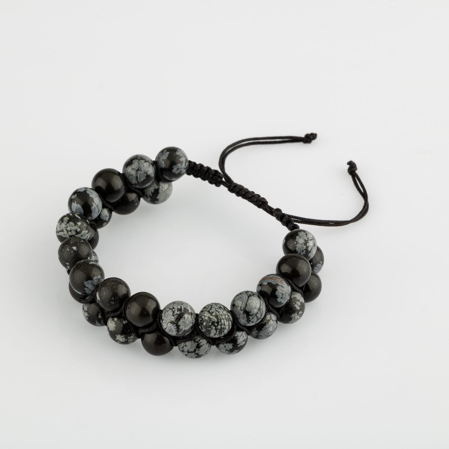 Karlı Obsidyen 8mm Çift Sıra Makrome Doğal Taş Bileklik