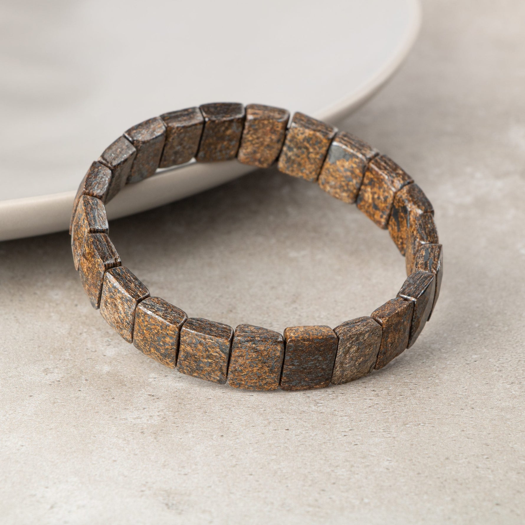 Bronzit Doğal Taş Kare Kesim Geniş Kesim Bileklik