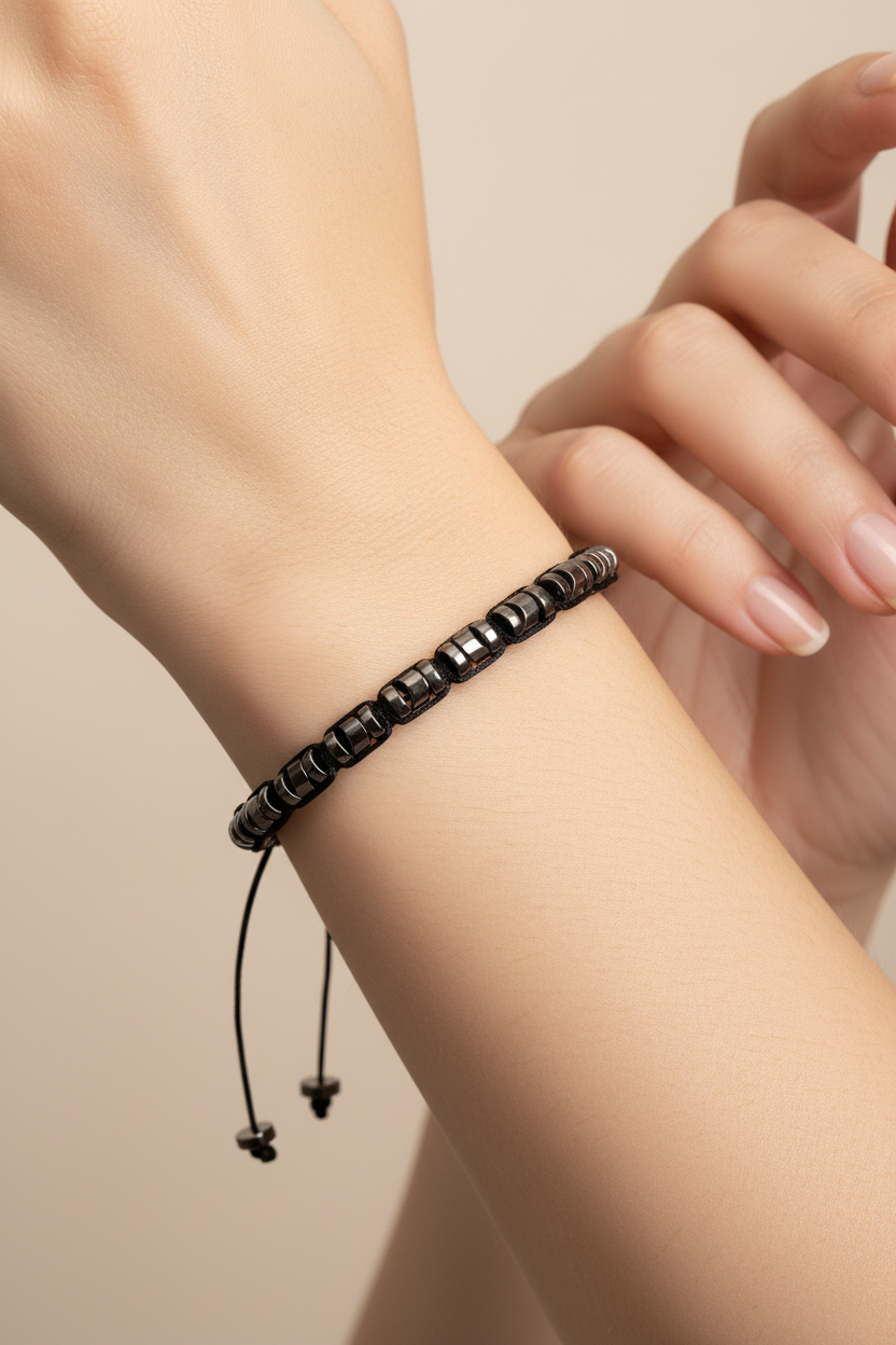 Sertifikalı Hematit Doğal Taş Makrome Bileklik | Pirtash | Özel Üretim