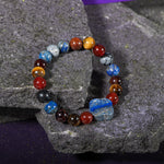 Oğlak Burcu Bileklik Bordo Granat Lal, Kaplan Gözü, Karlı Obsidyen, Kırmızı Akik, Lapis Lazuli