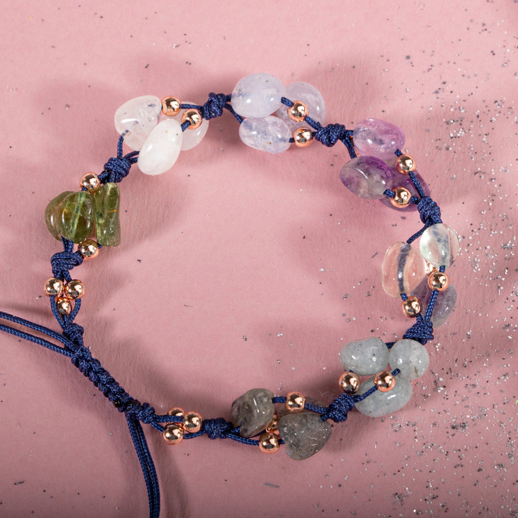 Kova Burcu Bileklik Akuamarin, Ametist, Ay Taşı, Kalsedon, Labradorit, Mor Florit, Yeşim