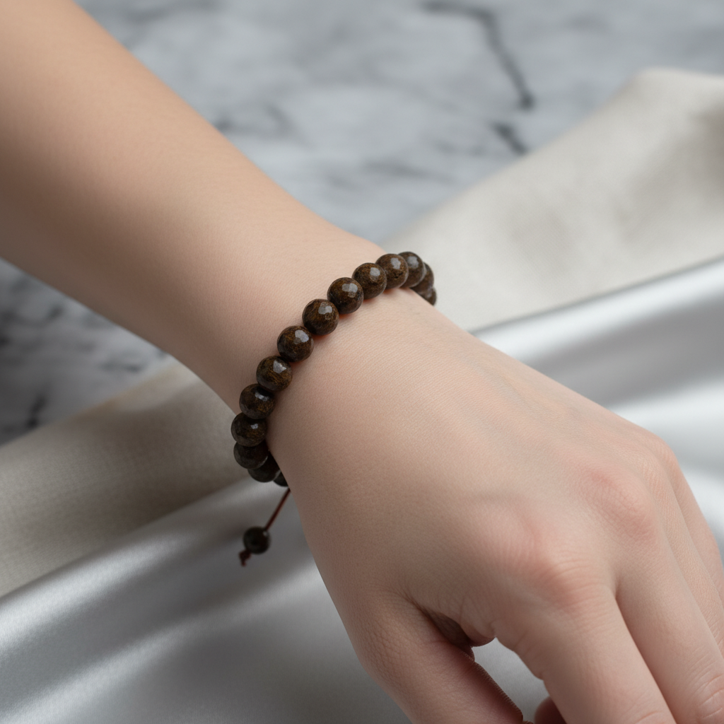 Bronzit 8 mm Merdiven Kapama Doğal Taş Bileklik – El İşçiliği