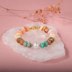 Rodonit-Güneş Taşı-Amozanit-İnci Doğal Taş Bileklik