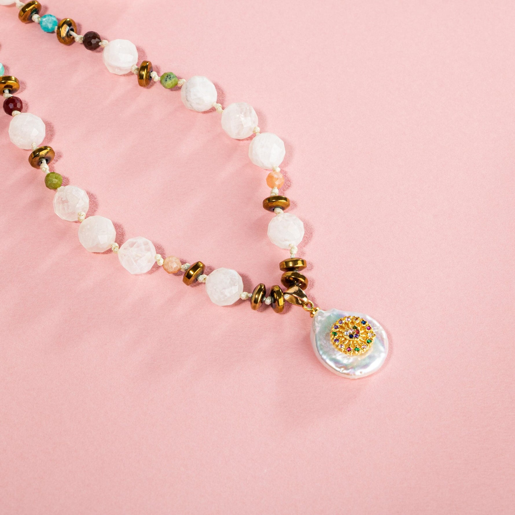 Ay Taşı-Ametist-Lapis-Amazonit-Yeşim-Jasper-Güneş Taşı İnci Model Doğal Taş Kolye