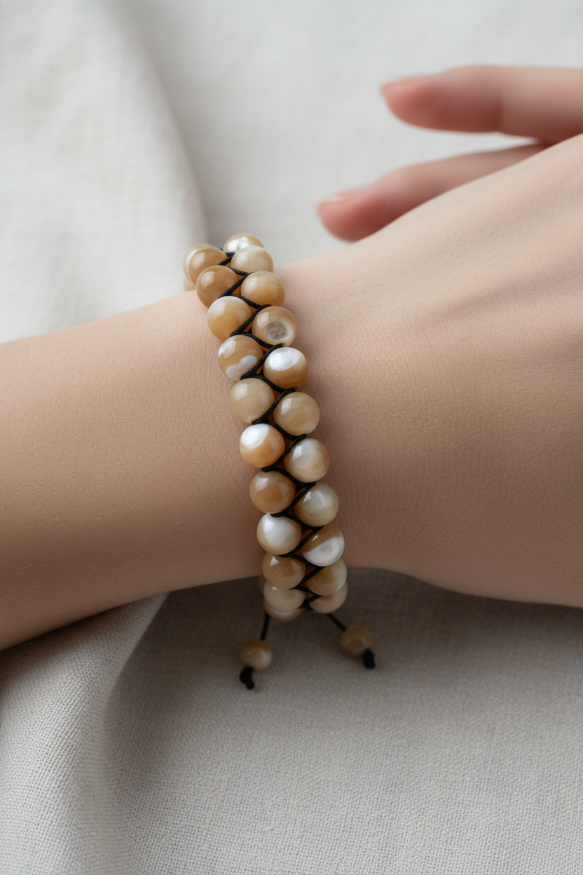 Sedef 8mm Çift Sıra Makrome Doğal Taş Bileklik