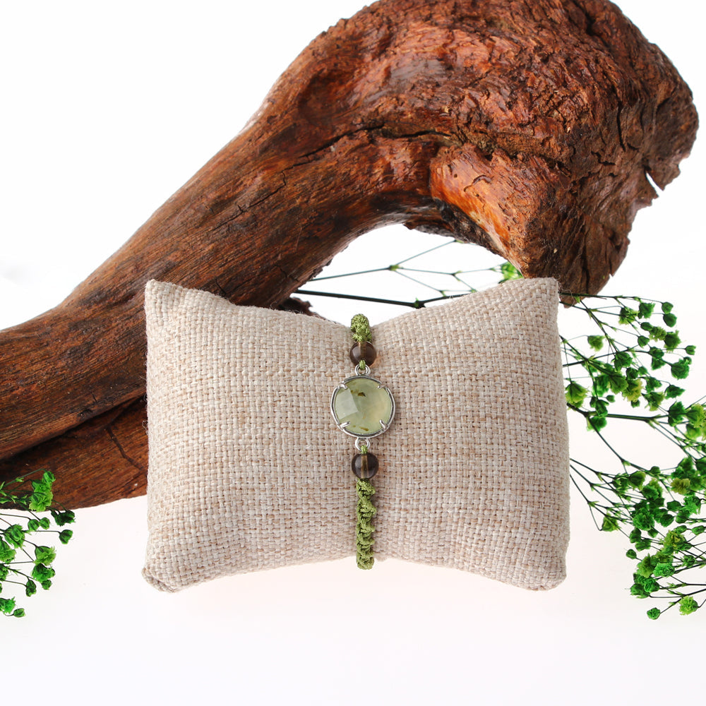 Prehnit-Dumanlı Kuvars Doğal Taş Makrome Örgü Bileklik