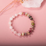 Renkli Turmalin-Pembe Kuvars Doğal Taş Bileklik