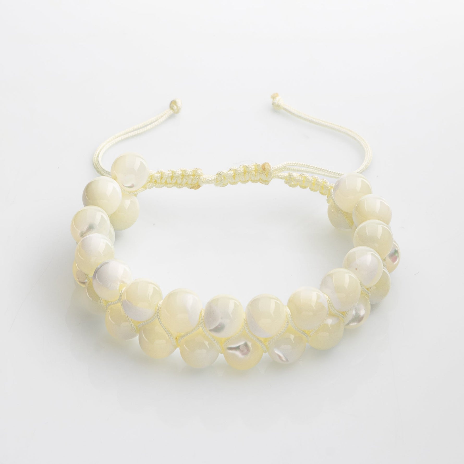 Beyaz Sedef 8mm Çift Sıra Makrome Doğal Taş Bileklik