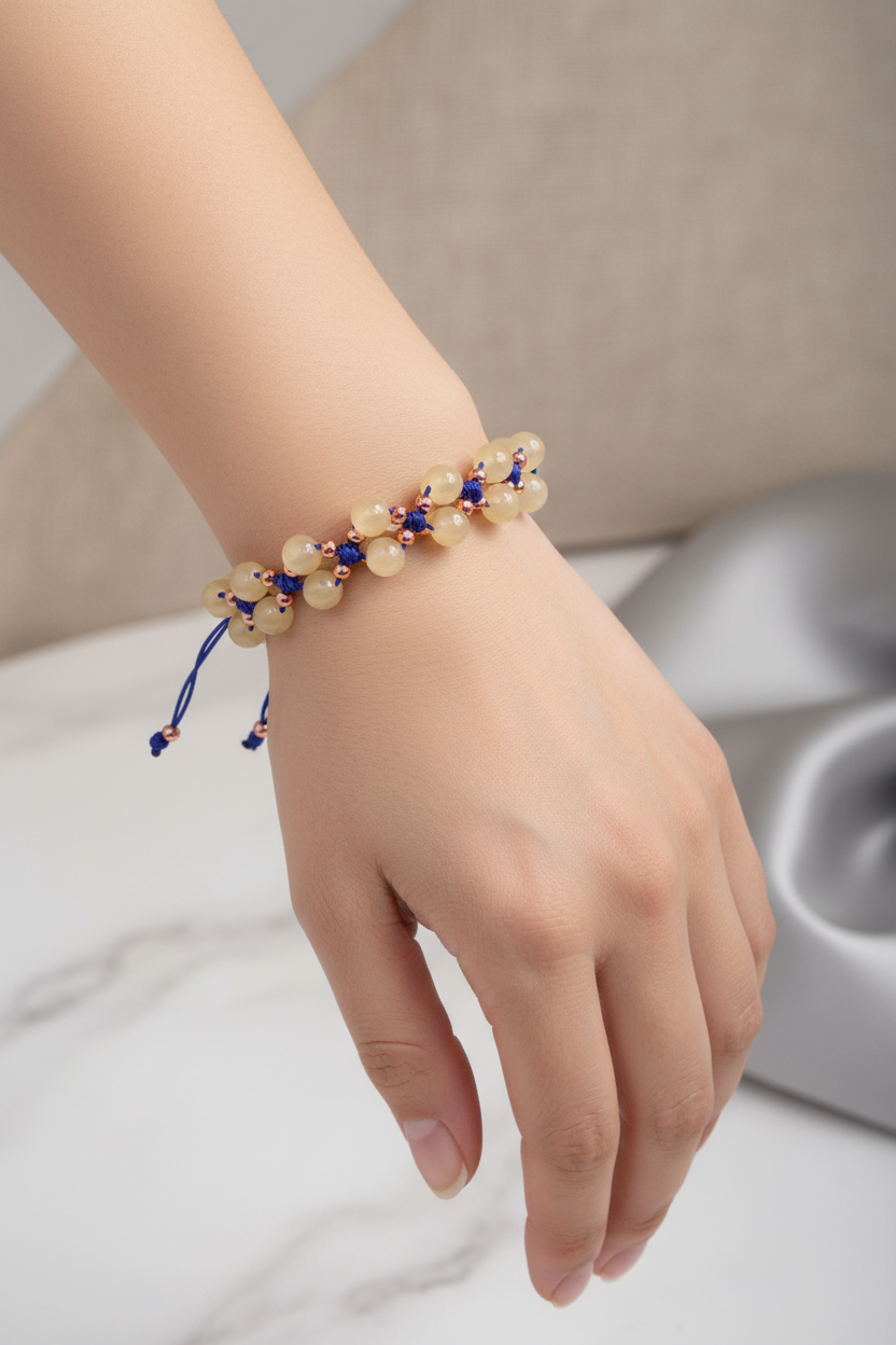 Kalsit Doğal Taş Merdiven Kapama Bileklik – Ayarlanabilir İpli Tasarım