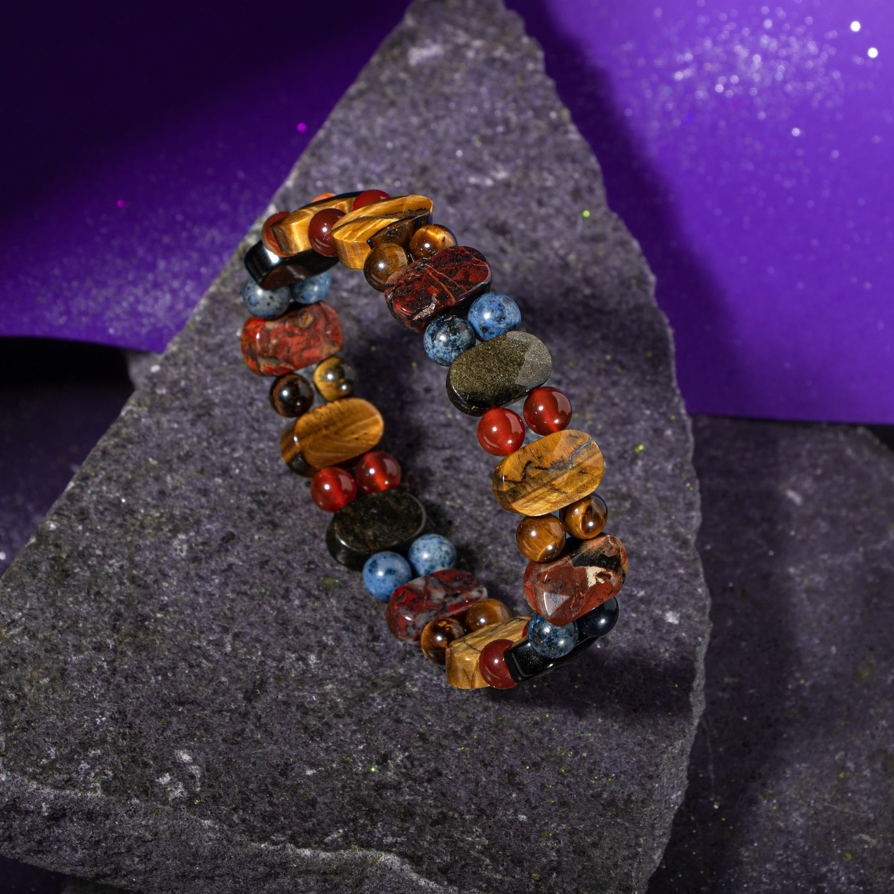 Oğlak Burcu Bileklik Dumanlı Kuvars, Dumortierit, Golden Obsidyen, Jasper, Kaplan Gözü, Kırmızı Akik