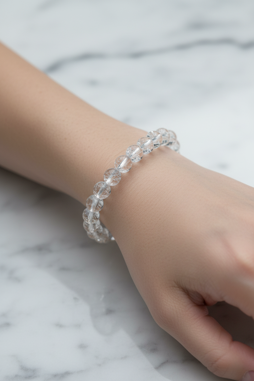 Kristal Kuvars 6mm Doğal Taş Bileklik