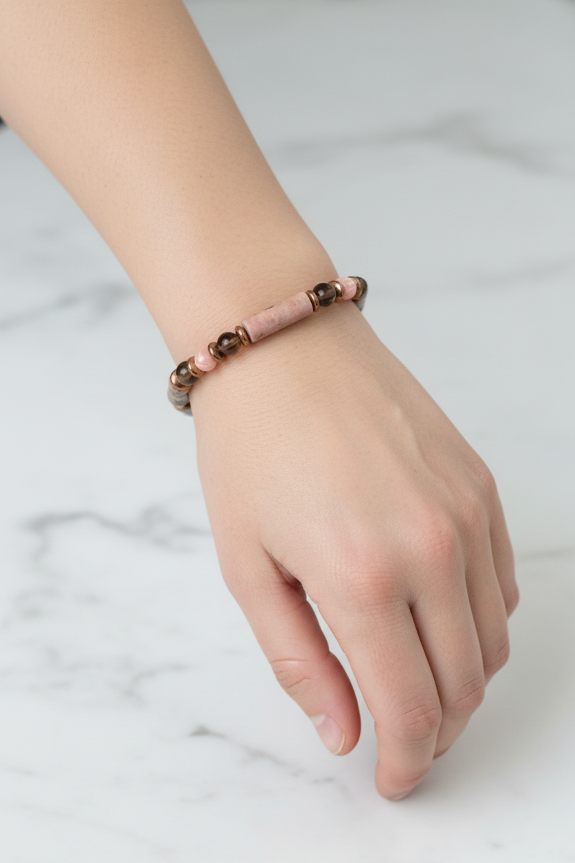 Rodonit – Rodokrosit – Hematit Doğal Taş Bileklik – Özel Tasarım