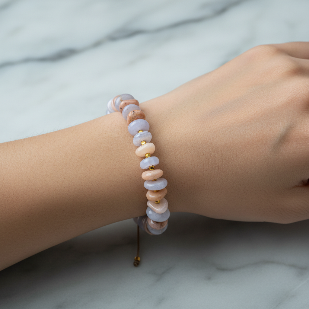 Pembe Opal & Mavi Akik Altın Kaplama Doğal Taş Bileklik – Özel Tasarım