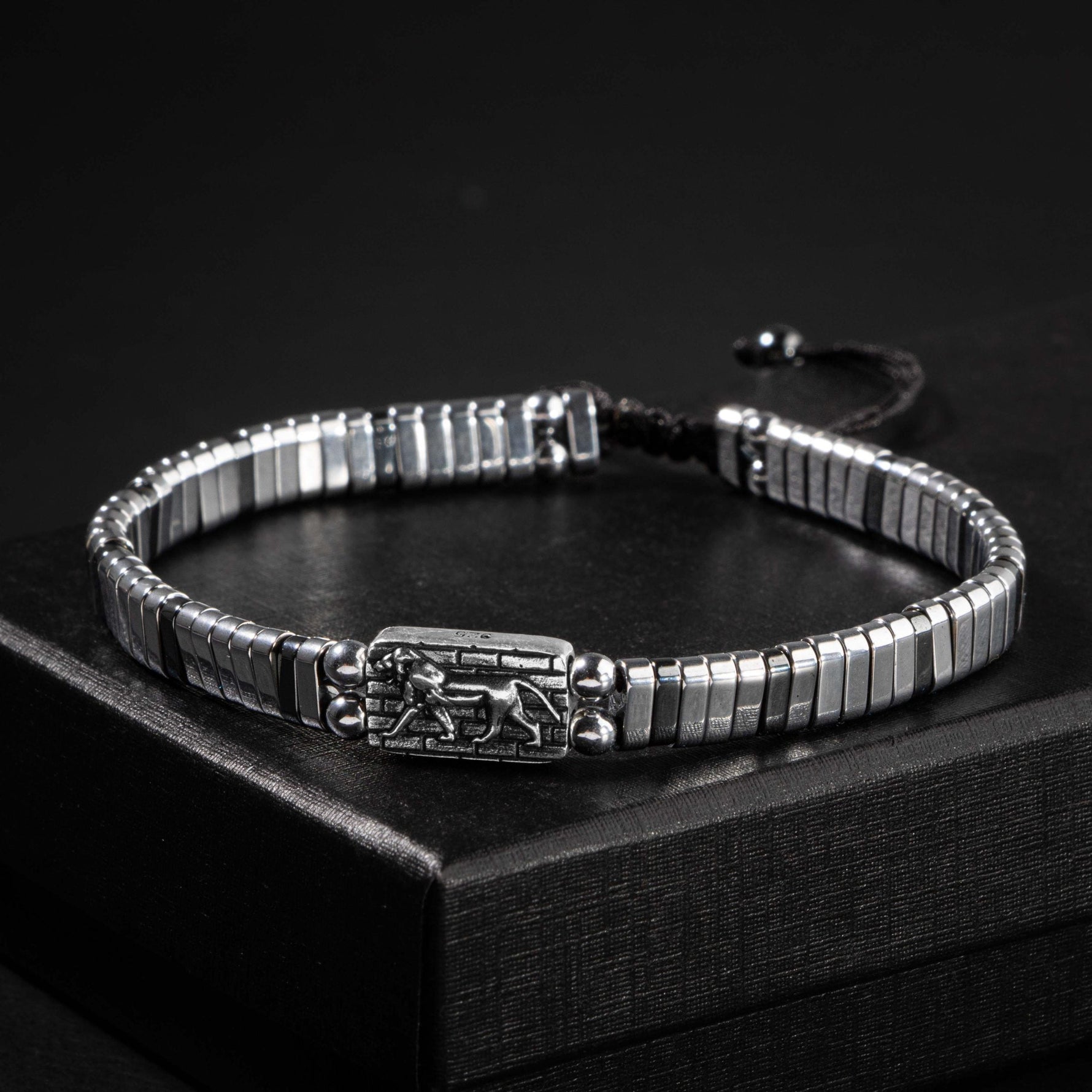 Hematit Doğal Taş Gümüş Erkek Tasarım Bileklik