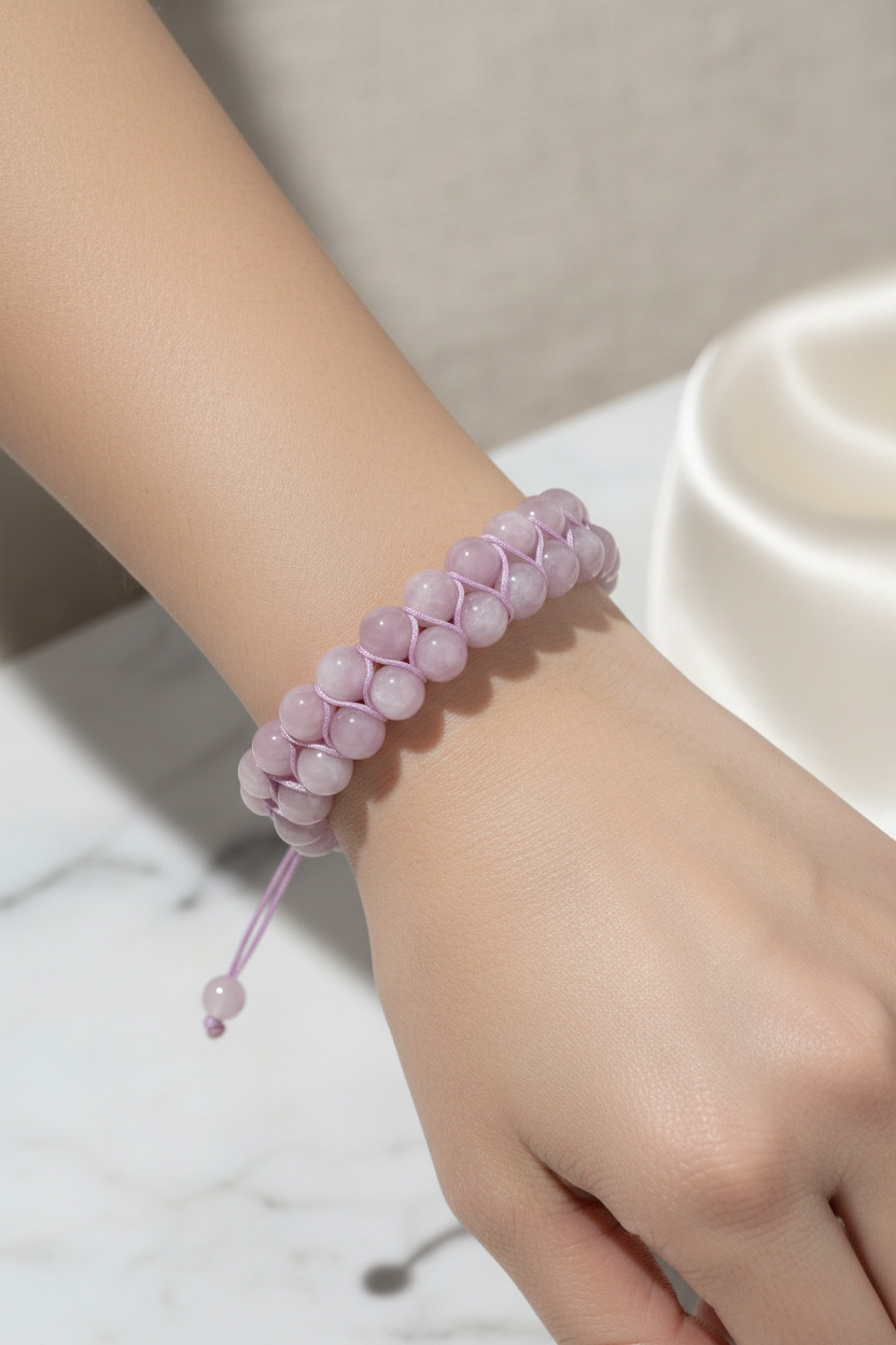 Kunzit 8mm Çift Sıra Makrome Doğal Taş Bileklik