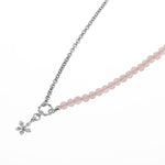 Pembe Kuvars Doğal Taş Gümüş Çiçekli Kolye - 50cm