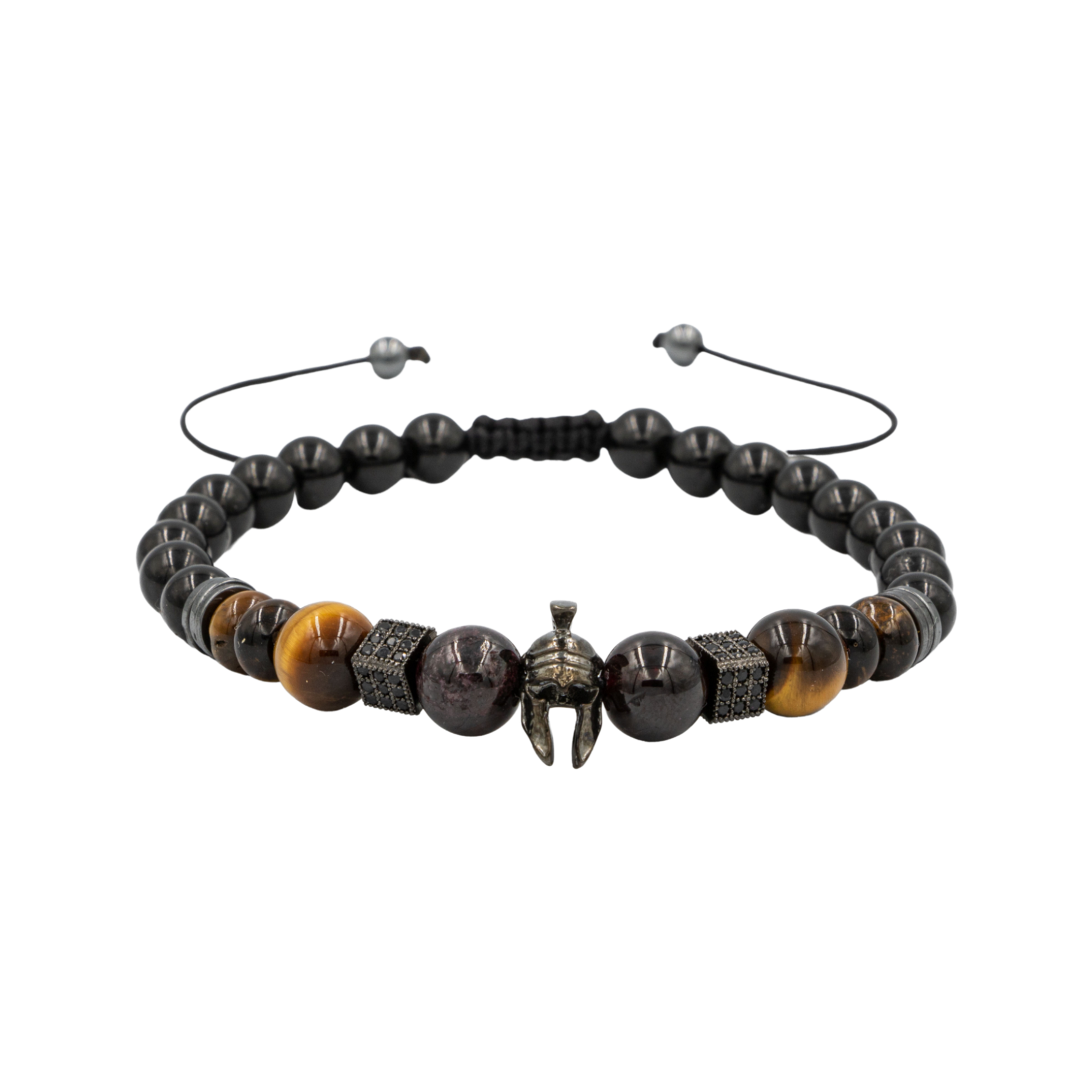 Kaplan Gözü-Bordo Granat Lal-Siyah Turmalin Doğal Taş Erkek Zirkon Bileklik