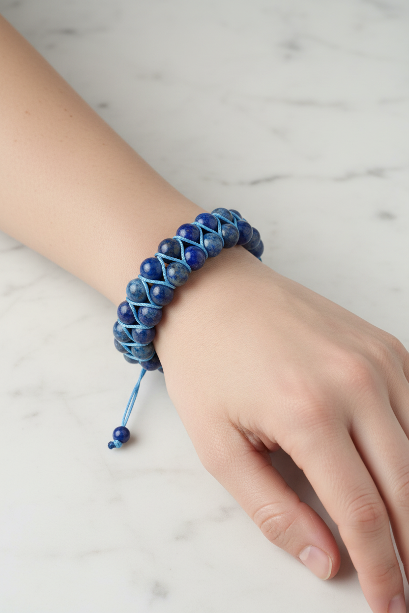 Lapis Lazuli 8mm Çift Sıra Makrome Doğal Taş Bileklik