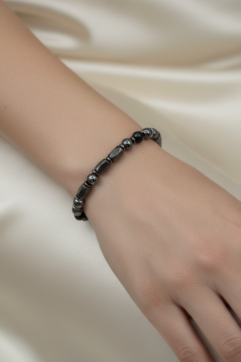 Manyetikli Hematit, Hematit ve Turmalin Doğal Taş Bileklik – Unisex Şık Tasarım