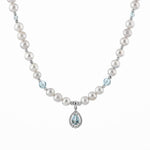 Topaz Gümüş Uç-Topaz-İnci Doğal Taş Gümüş Kolye - 54cm