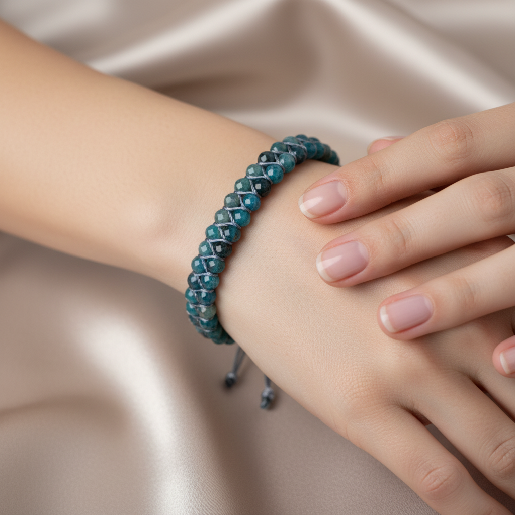 Mavi Apatit 3-4 mm Çift Sıra Doğal Taş Bileklik – Unisex El İşçiliği