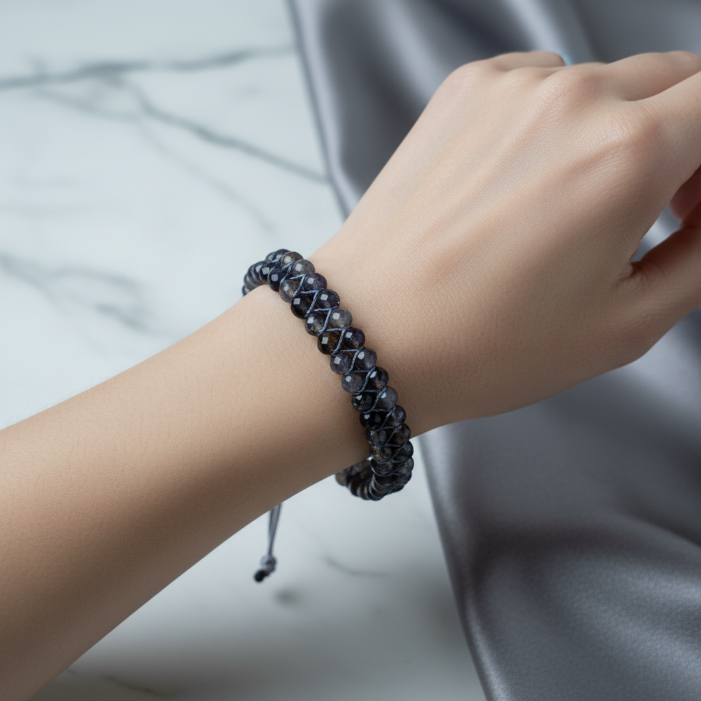 İyolit 3-4 mm Çift Sıra Doğal Taş Bileklik – Unisex El İşçiliği